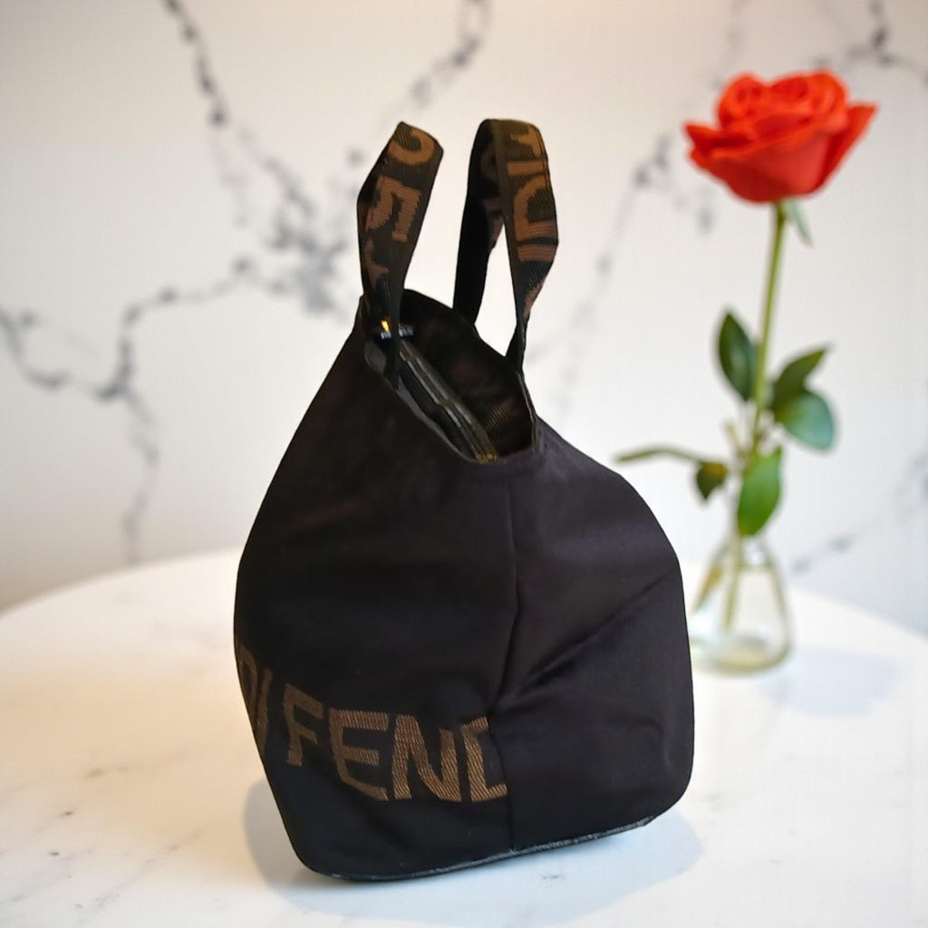 Fendi Mini Roma Black Canvas Tote Bag Vintage