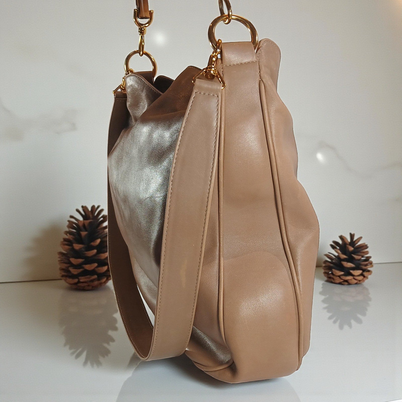 GUCCI Bamboo Shoulder/Hand Bag Leather Brown Gold