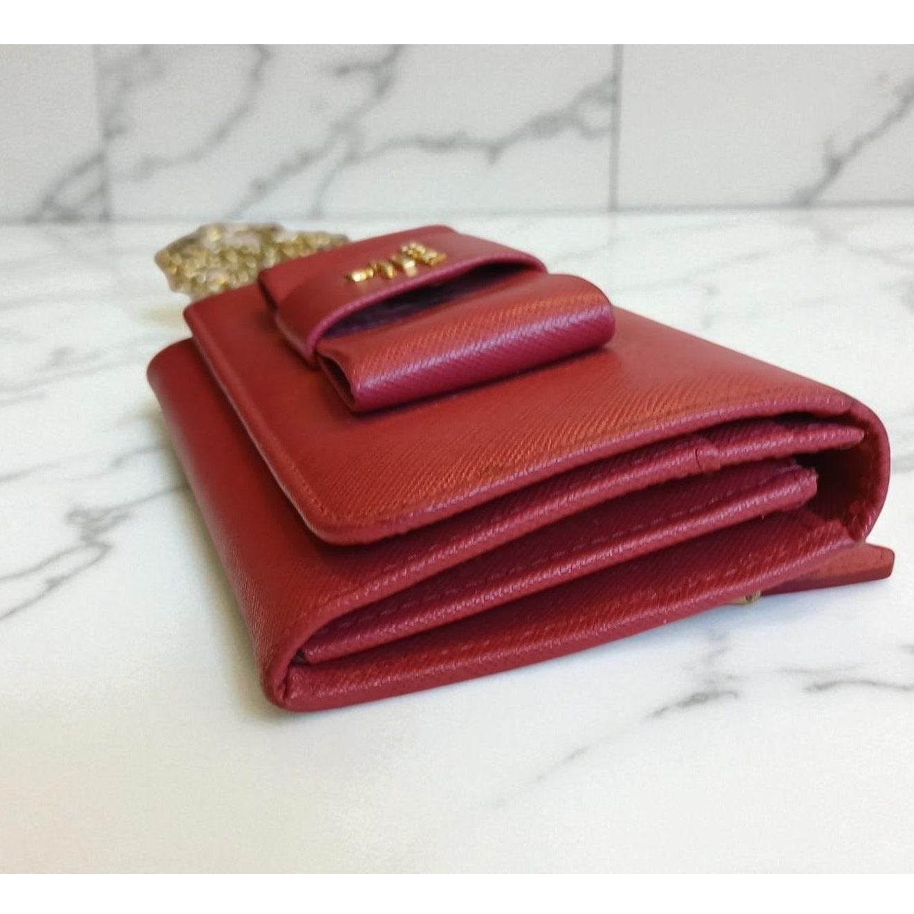 Prada Saffiano Leather Pink Wallet on a Chain Crossbody
