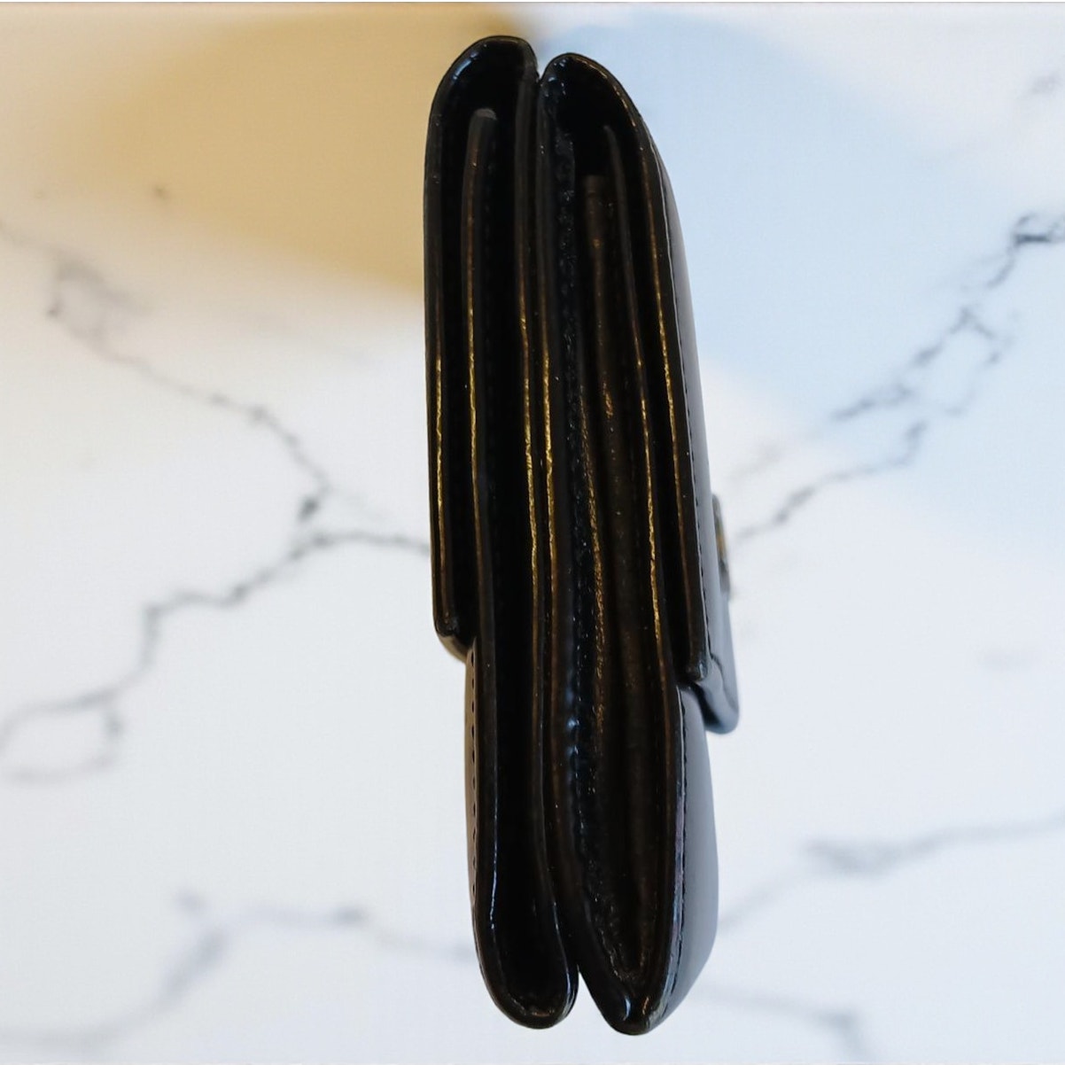 Chanel Patent Leather Black Trifold Compact Wallet