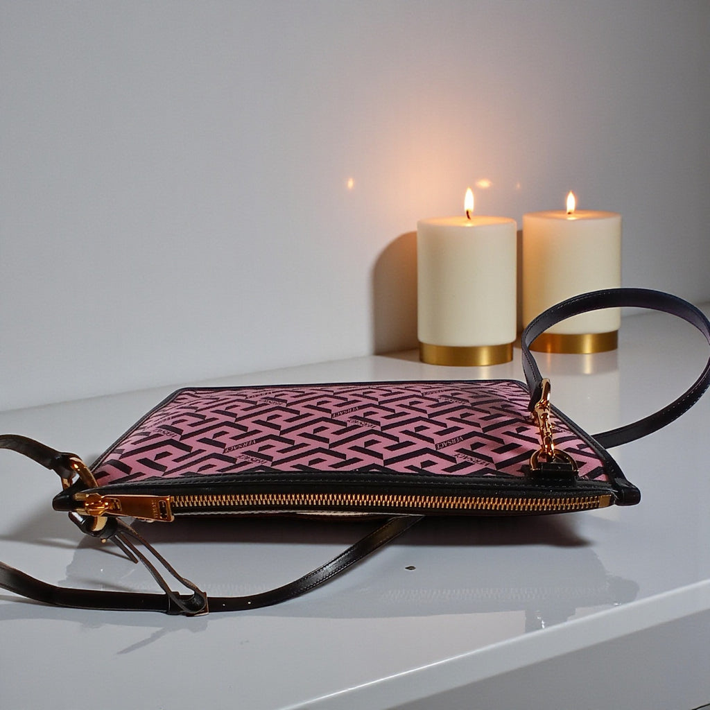Versace La Greca Signature Coated Canvas Leather Crossbody Bag Pink/Black