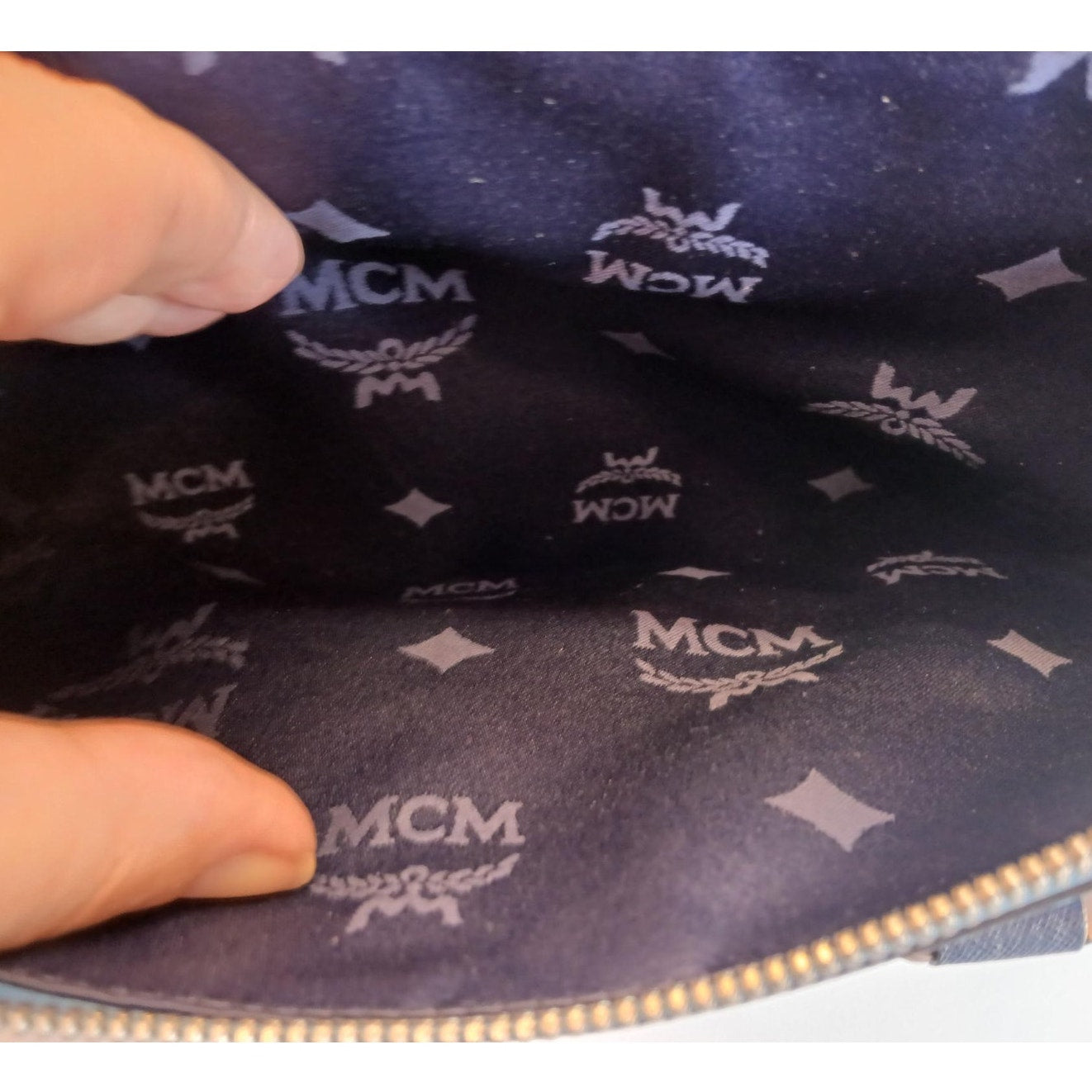 MCM Saffiano Leather Handbag Two-Tone Blue