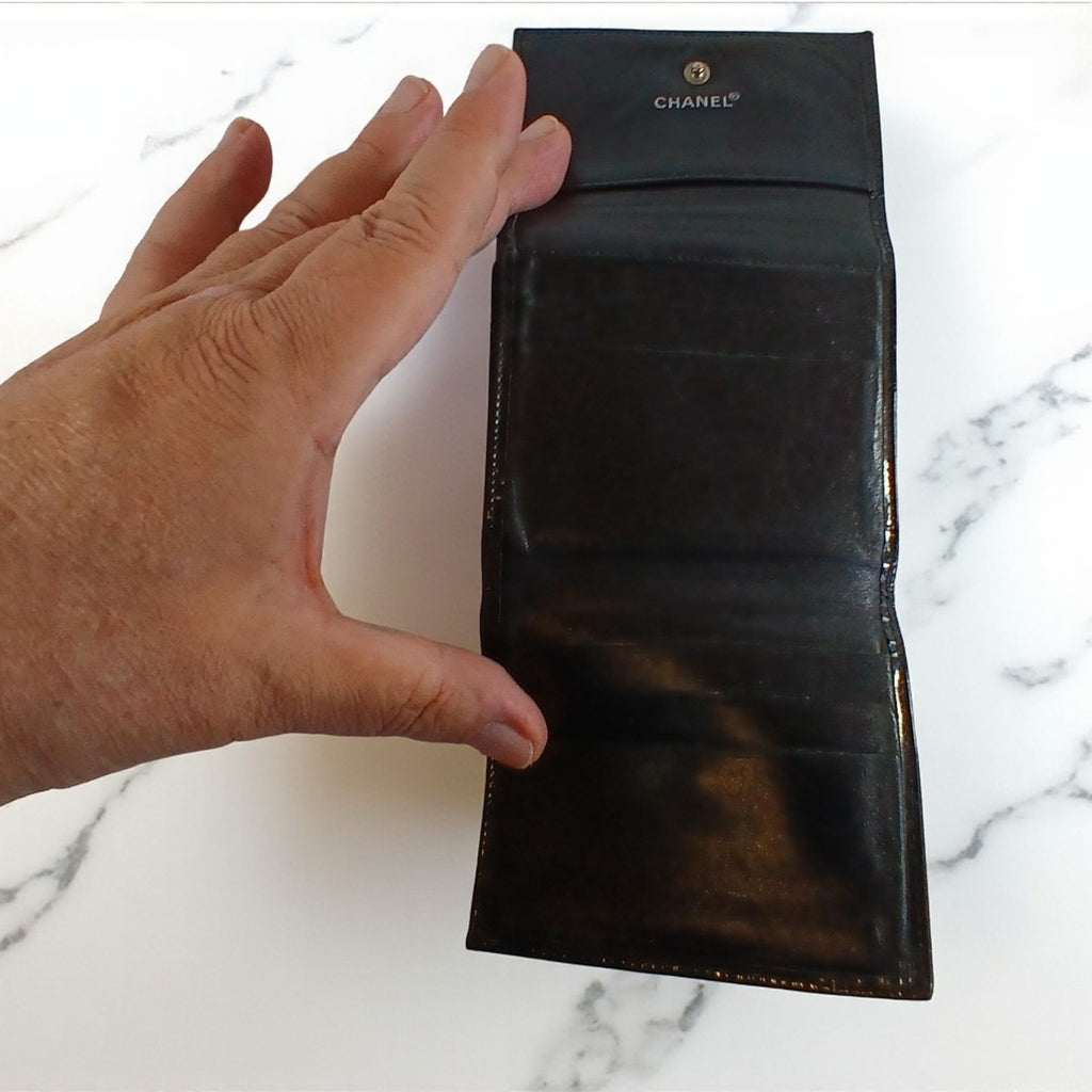 Chanel Patent Leather Black Trifold Compact Wallet