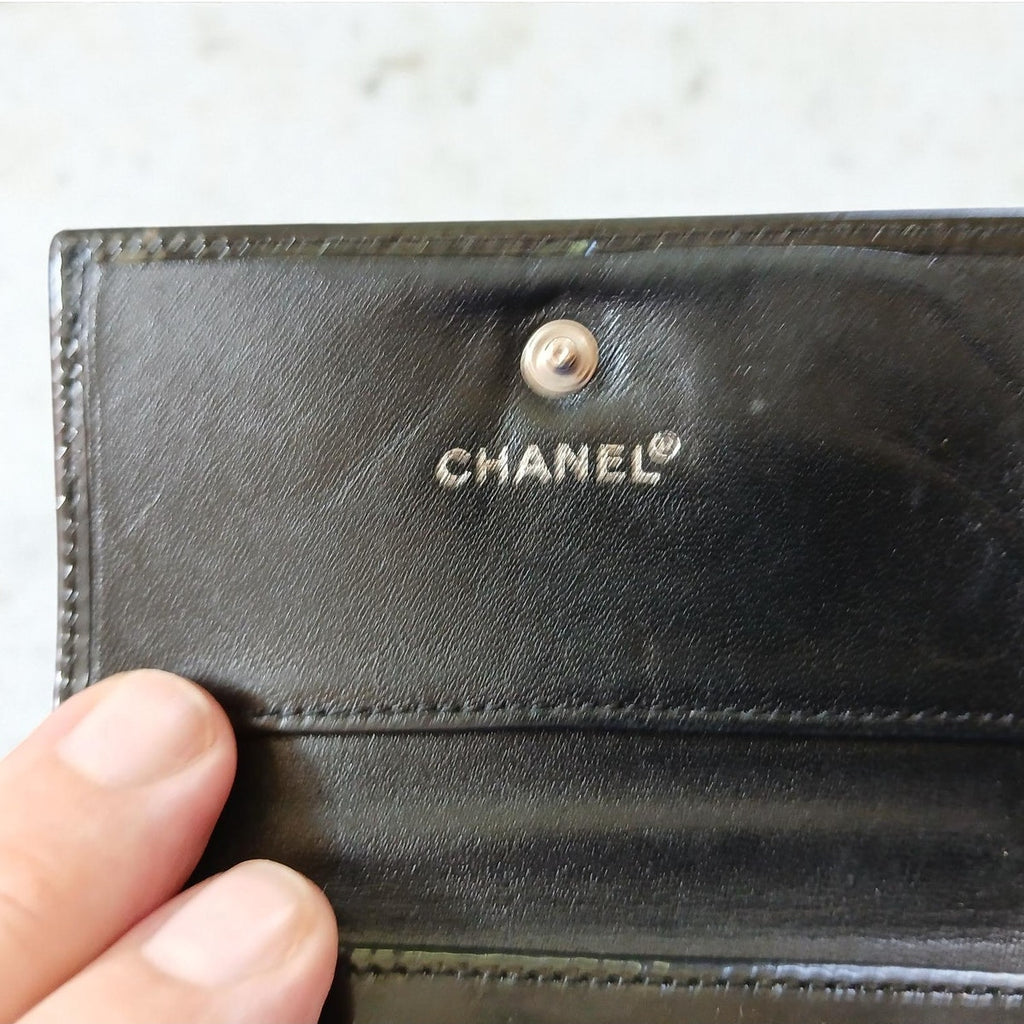 Chanel Patent Leather Black Trifold Compact Wallet
