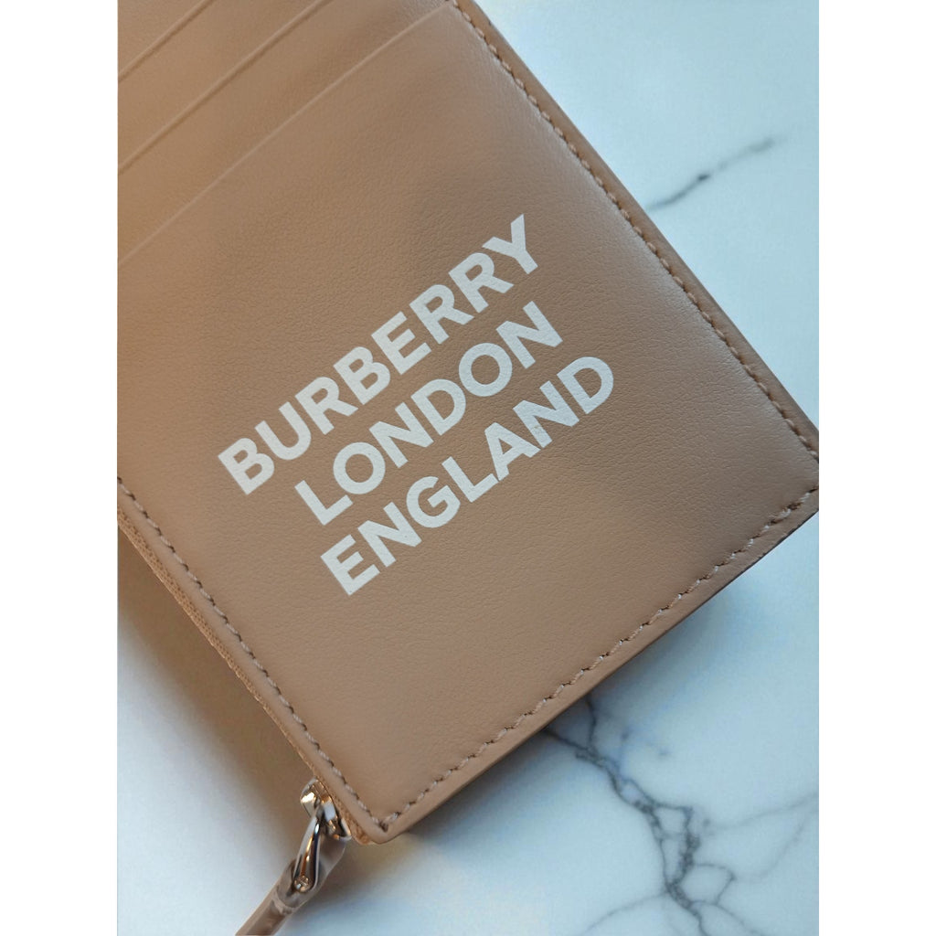 Burberry Alwyn Logo Printed Leather Zipped Coin/Card Case in Archive Beige