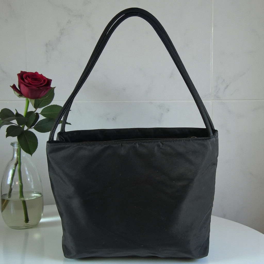 Prada Nylon Tessuto Triangle Logo Tote Bag Black