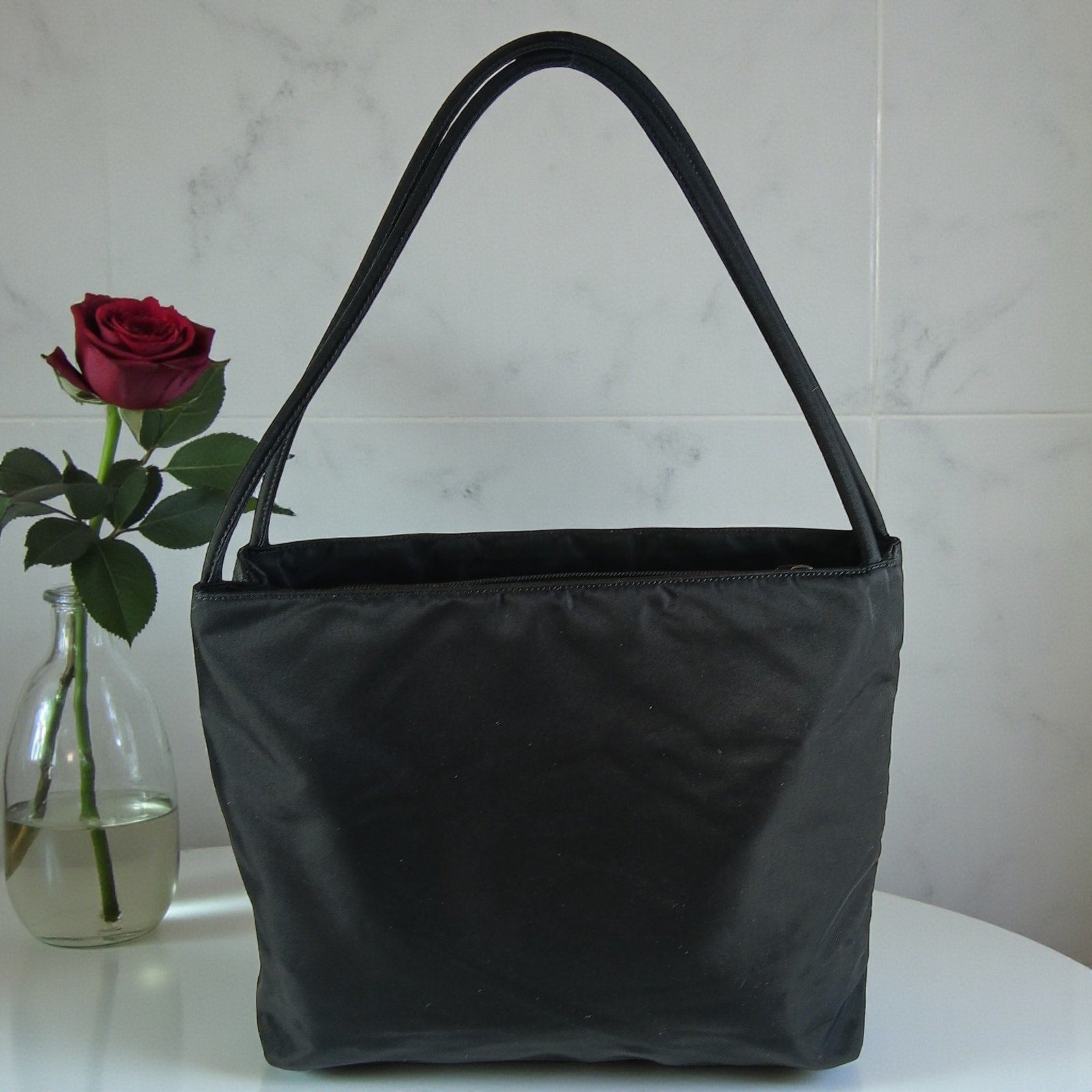 Prada Nylon Tessuto Triangle Logo Tote Bag Black