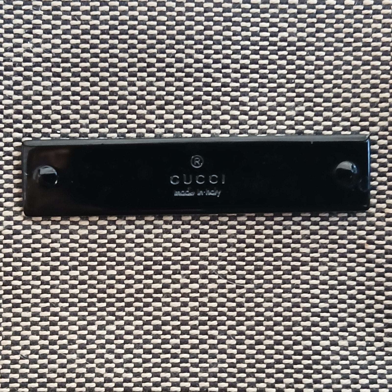 GUCCI Vintage Brown Canvas Tote Bag with Patent Leather Trim, Front Pocket