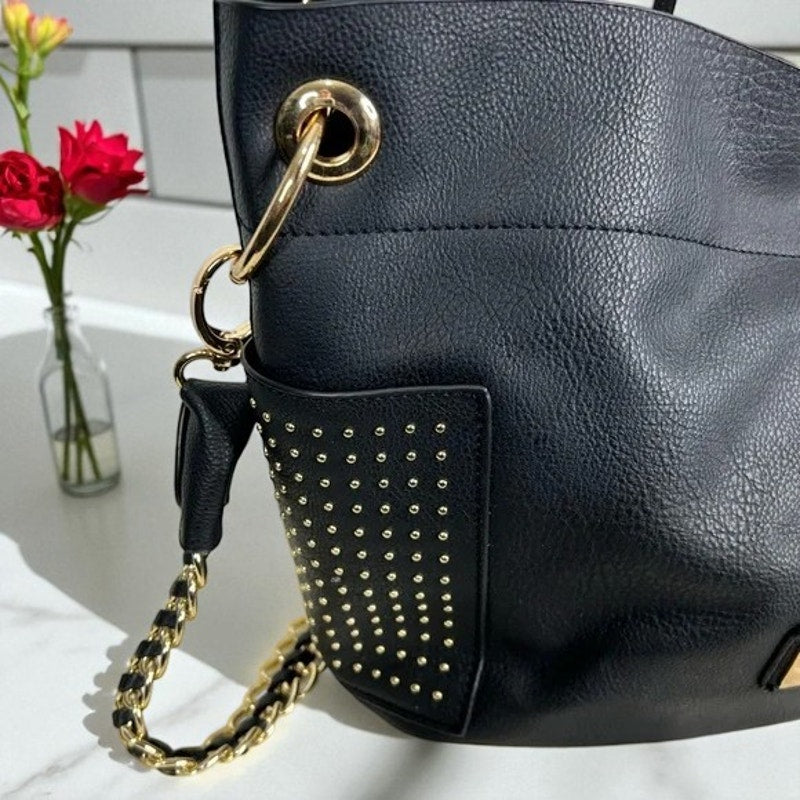 NWOT - Marc New York by Andrew Marc Black Faux Leather Gold Studded Shoulder Bag