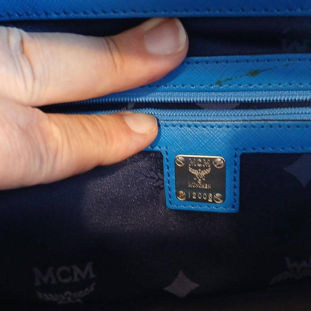 MCM Saffiano Leather Handbag Two-Tone Blue
