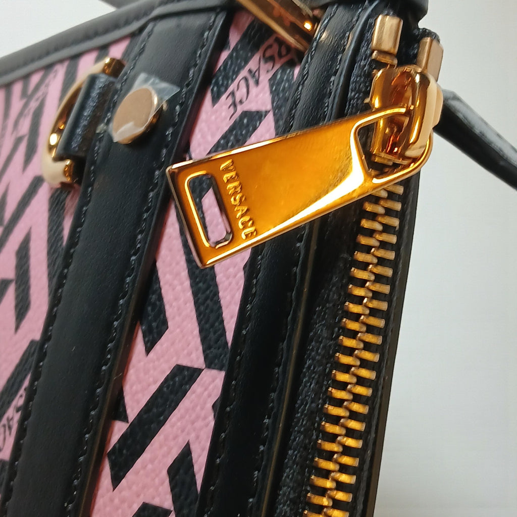 Versace La Greca Signature Coated Canvas Leather Crossbody Bag Pink/Black