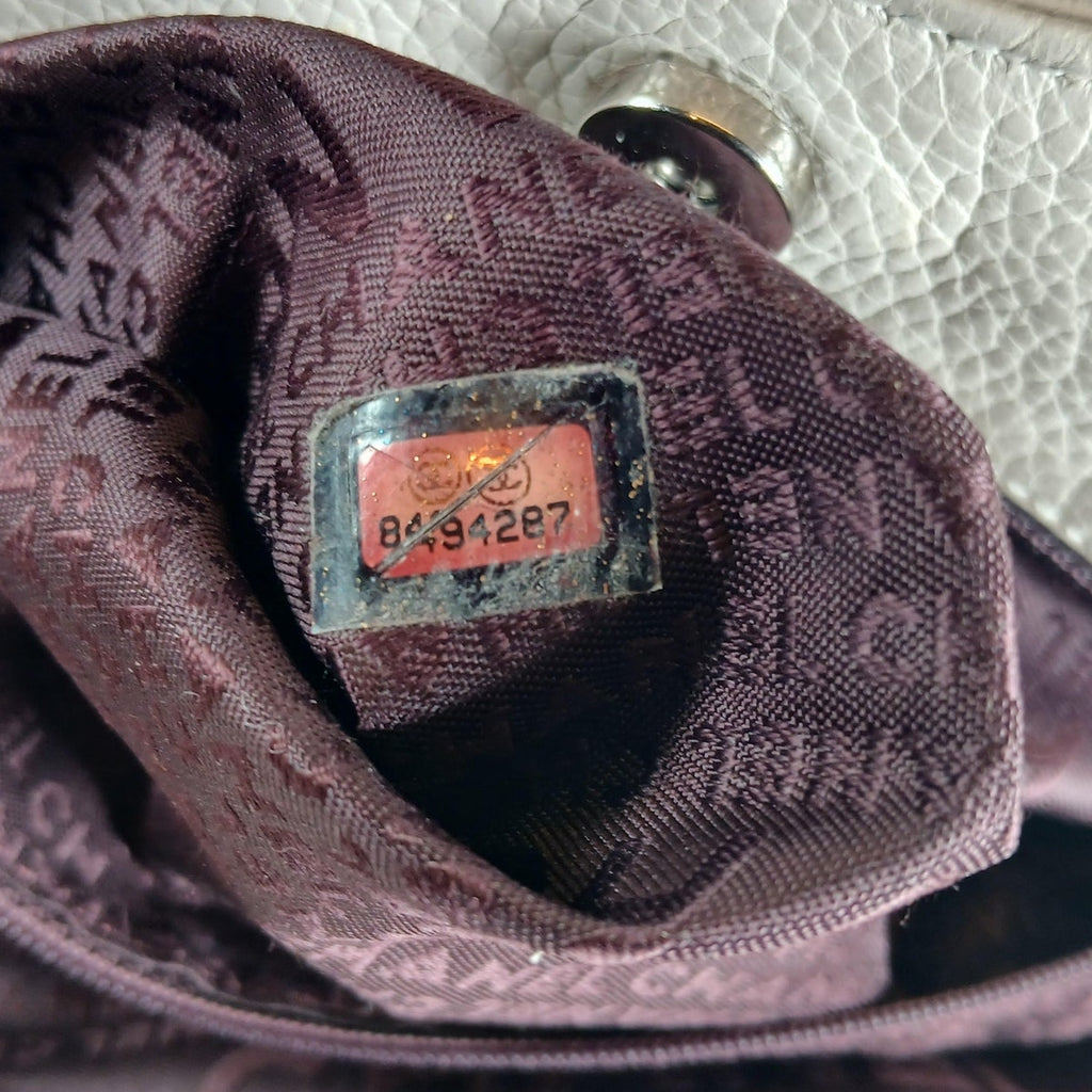 Chanel Logo Fringe White Caviar Leather Hobo Shoulder/Hand Bag