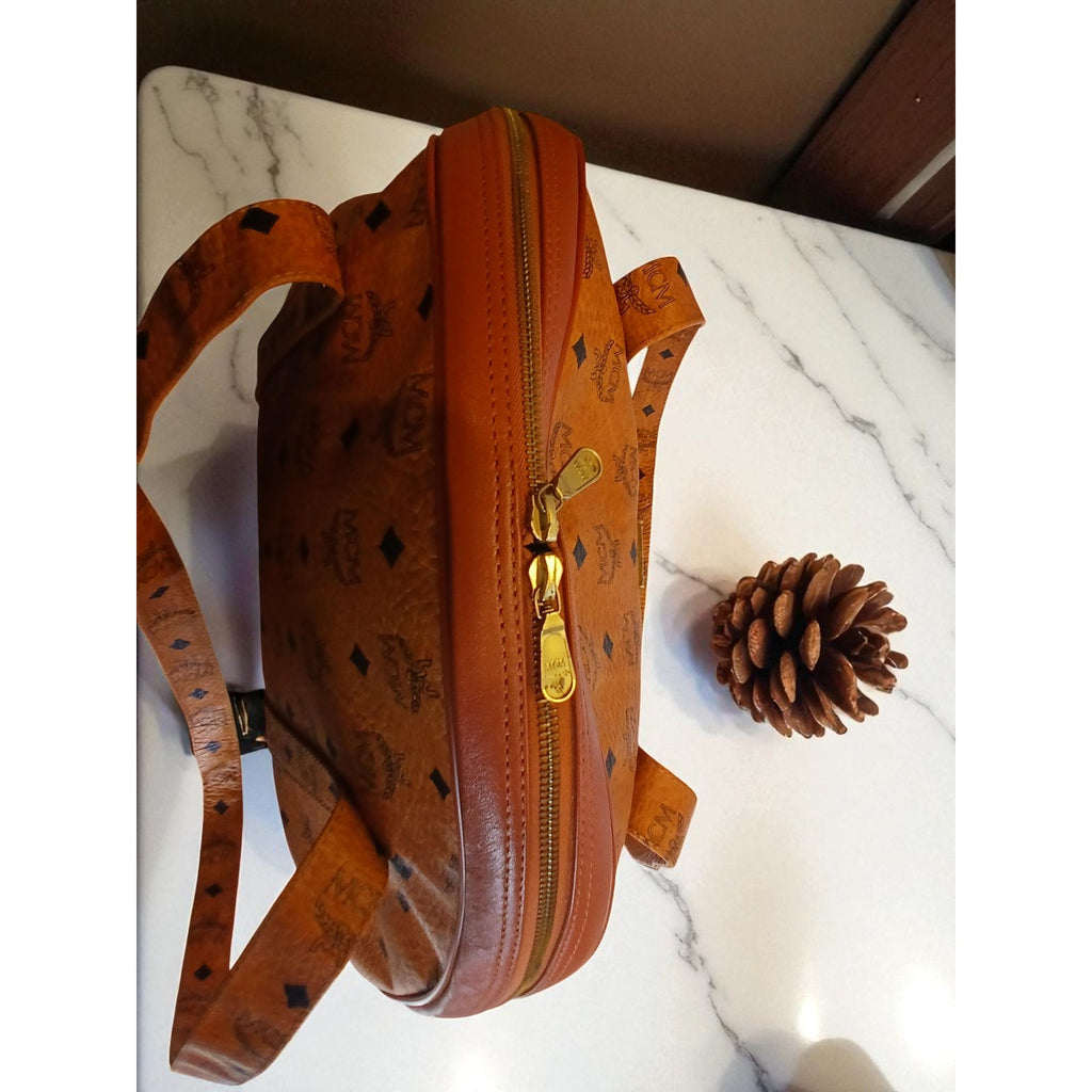Vintage MCM Visetos Large Dome Shoulder Bag Cognac Monogram
