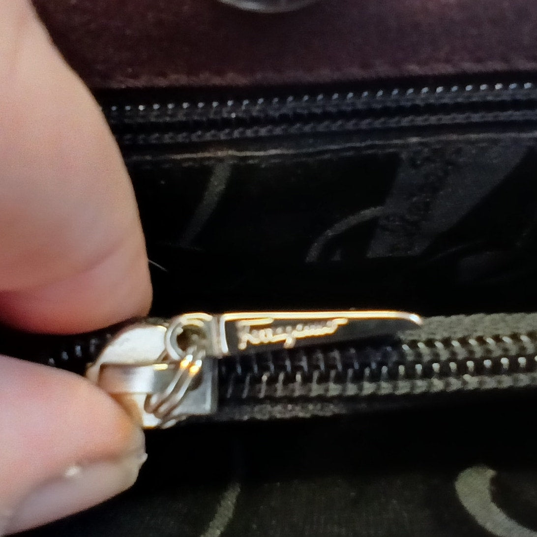 Salvatore Ferragamo Vala Tote in Brown Canvas with Logo Chain Strap
