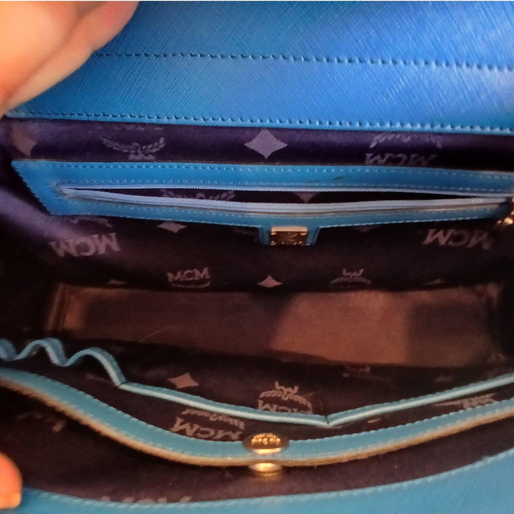MCM Saffiano Leather Handbag Two-Tone Blue