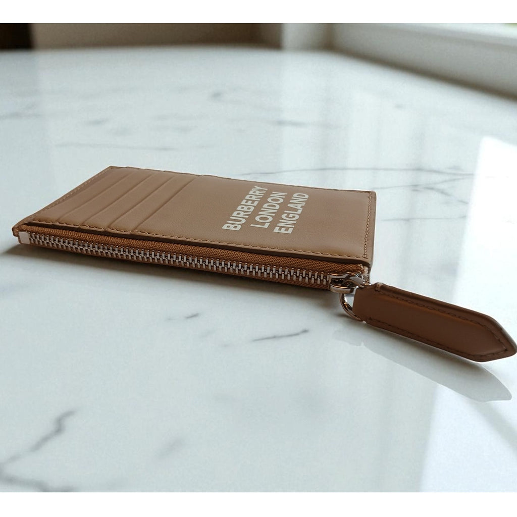 Burberry Alwyn Logo Printed Leather Zipped Coin/Card Case in Archive Beige