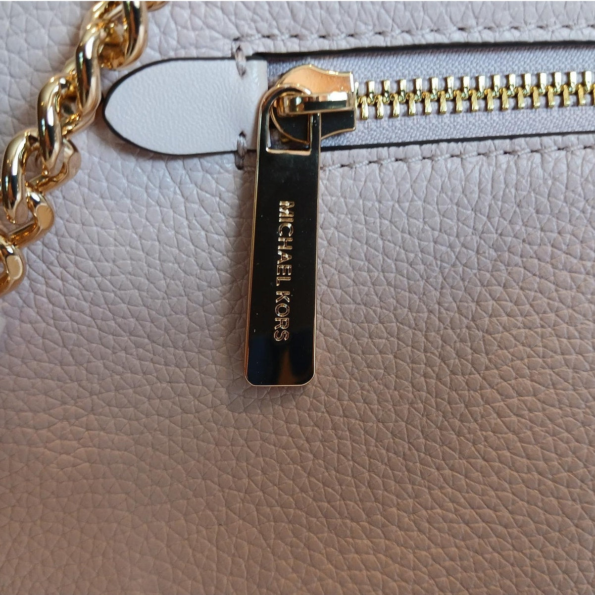 Michael Kors Jet Set Medium Leather Front Zip Chain Tote Powder Blush NWT