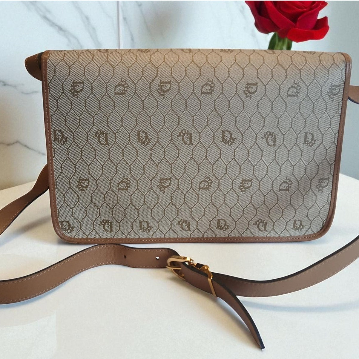 Christian Dior - Beige Honeycomb Crossbody Bag