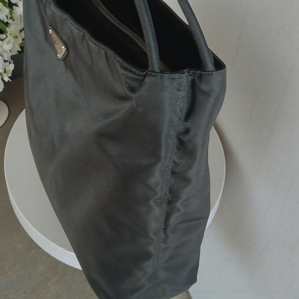 Prada Nylon Tessuto Triangle Logo Tote Bag Black