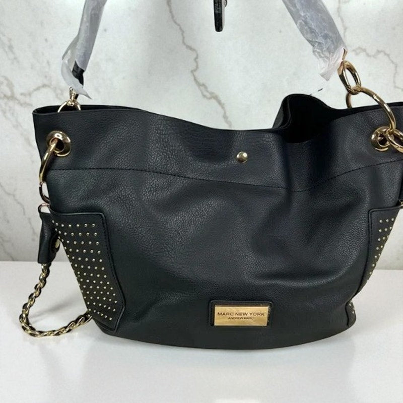 NWOT - Marc New York by Andrew Marc Black Faux Leather Gold Studded Shoulder Bag