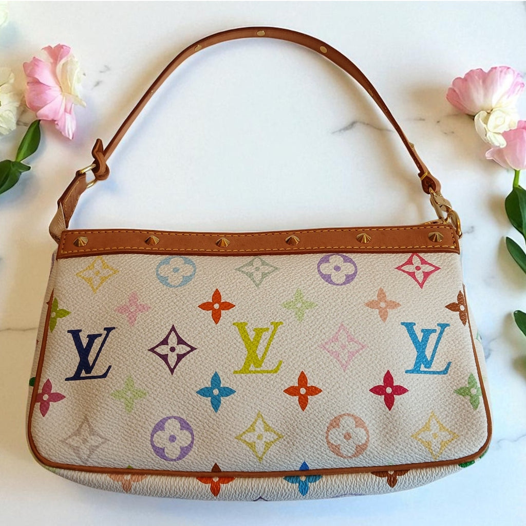 Authentic Louis Vuitton Multicolor Murakami Pochette Top Handle Bag
