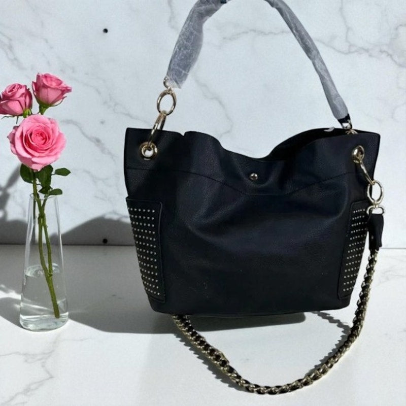NWOT - Marc New York by Andrew Marc Black Faux Leather Gold Studded Shoulder Bag