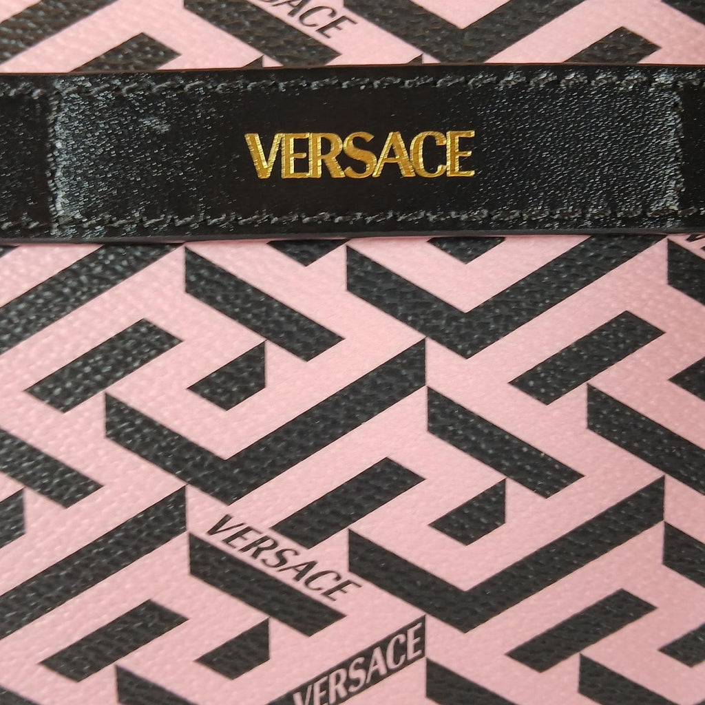 Versace La Greca Signature Coated Canvas Leather Crossbody Bag Pink/Black