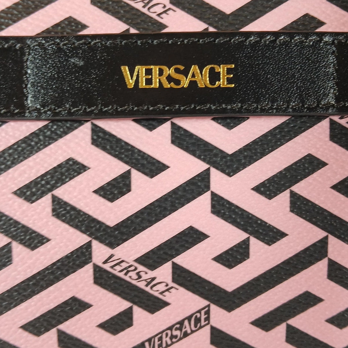 Versace La Greca Signature Coated Canvas Leather Crossbody Bag Pink/Black