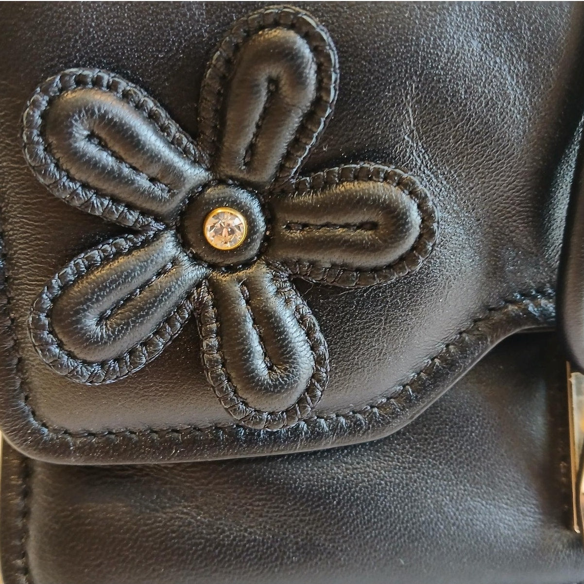 NWT MCM LIMITED COLLECTION Run Candy Floral Appliqué Leather Shoulder Bag Black