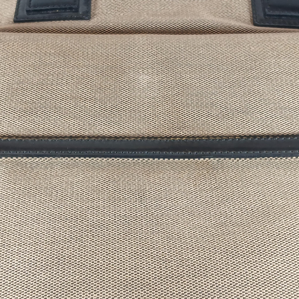 GUCCI Vintage Brown Canvas Tote Bag with Patent Leather Trim, Front Pocket