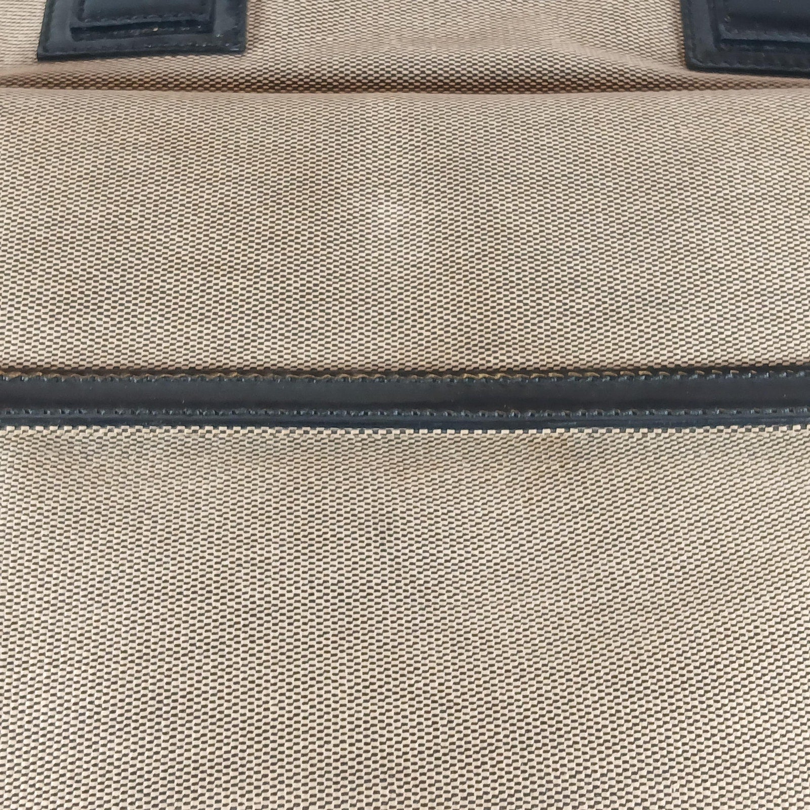 GUCCI Vintage Brown Canvas Tote Bag with Patent Leather Trim, Front Pocket