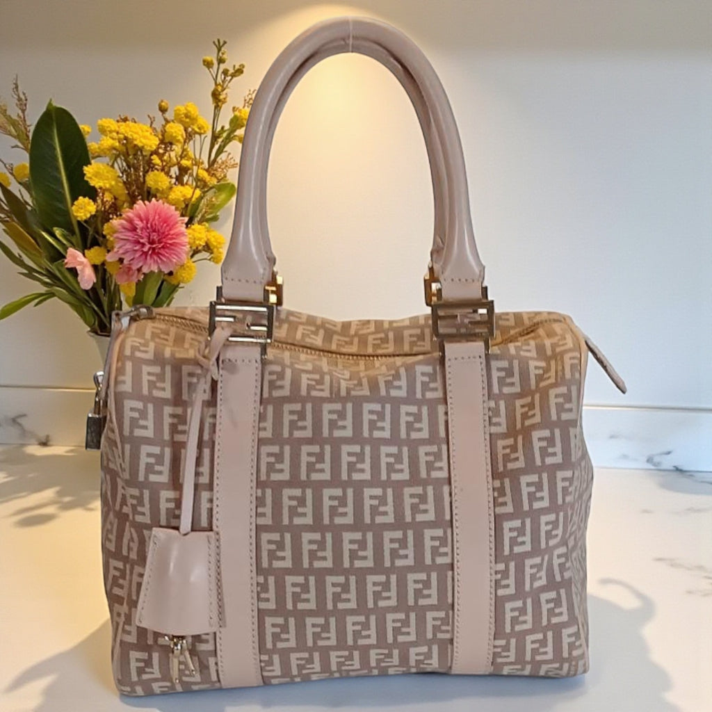 Fendi Zucchino Mini Boston Pink Handbag Pre-owned