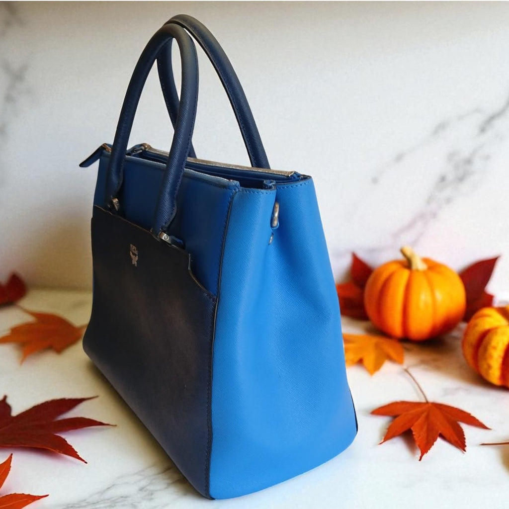 MCM Saffiano Leather Handbag Two-Tone Blue