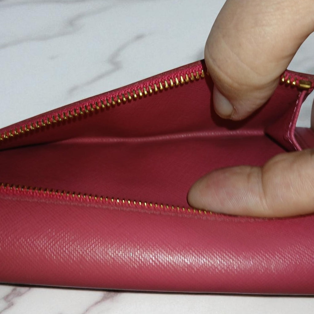 Prada Saffiano Leather Pink Wallet on a Chain Crossbody