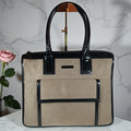 GUCCI Vintage Brown Canvas Tote Bag with Patent Leather Trim, Front Pocket