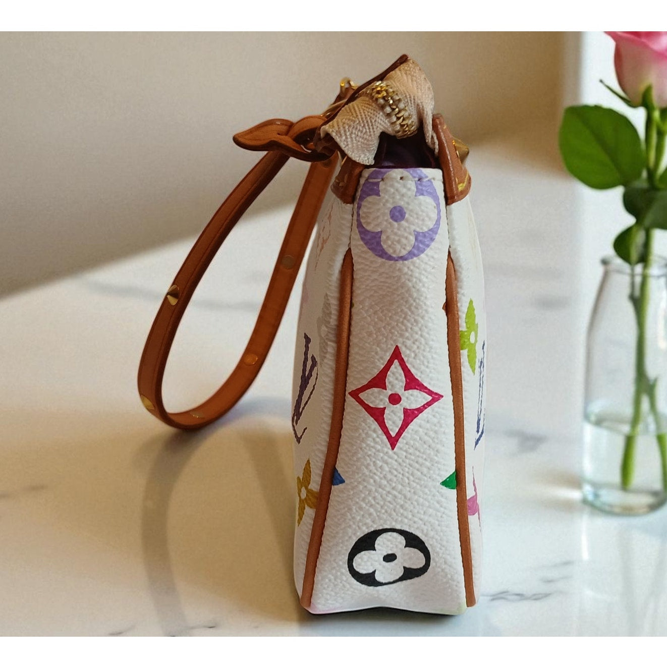 Authentic Louis Vuitton Multicolor Murakami Pochette Top Handle Bag