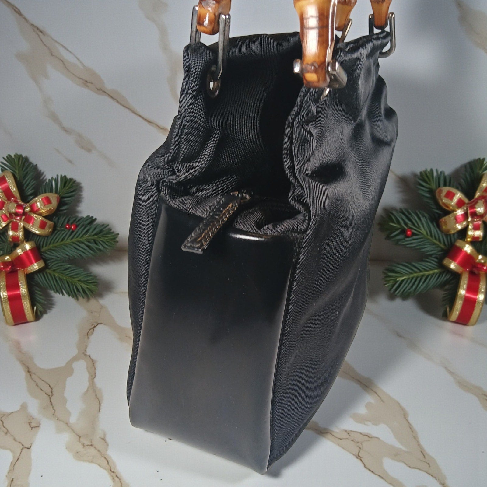 Gucci Bamboo handle Black Nylon & leather Tote bag Authentic