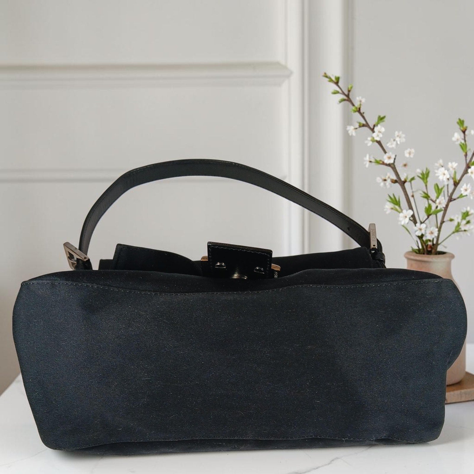 Fendi Mamma Black Neoprene Baguette Vintage Shoulder Bag