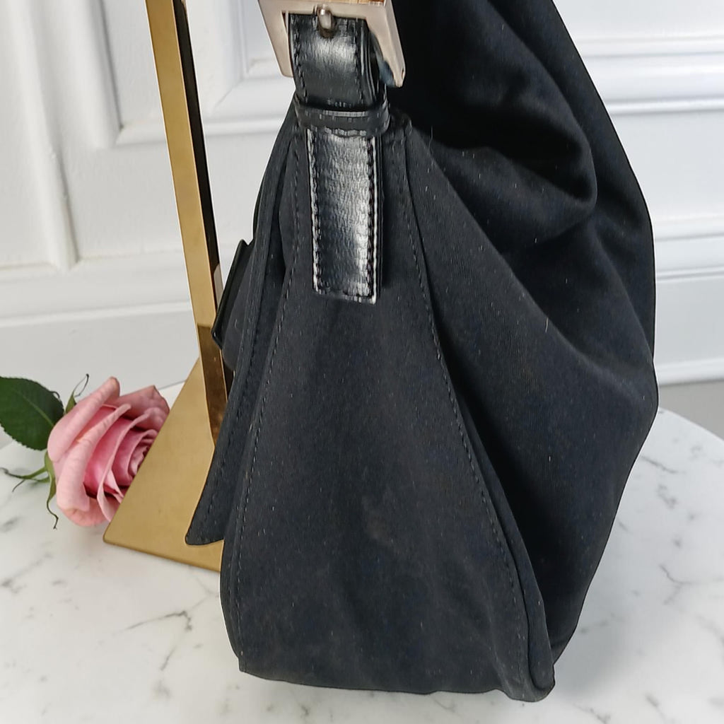 Fendi Mamma Black Neoprene Baguette Vintage Shoulder Bag