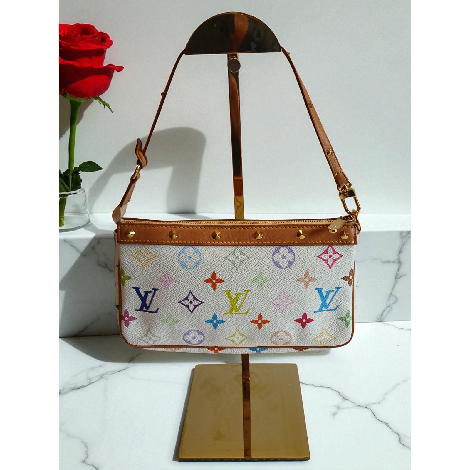 Authentic Louis Vuitton Multicolor Murakami Pochette Top Handle Bag