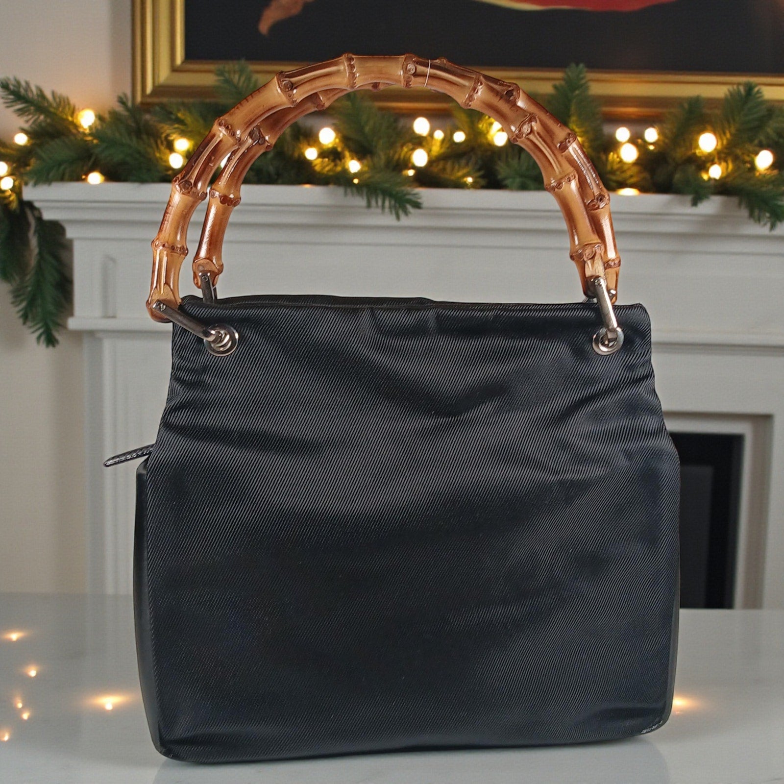 Gucci Bamboo handle Black Nylon & leather Tote bag Authentic