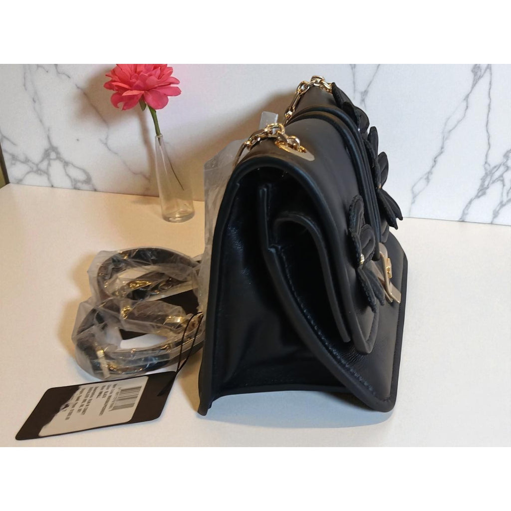 NWT MCM LIMITED COLLECTION Run Candy Floral Appliqué Leather Shoulder Bag Black