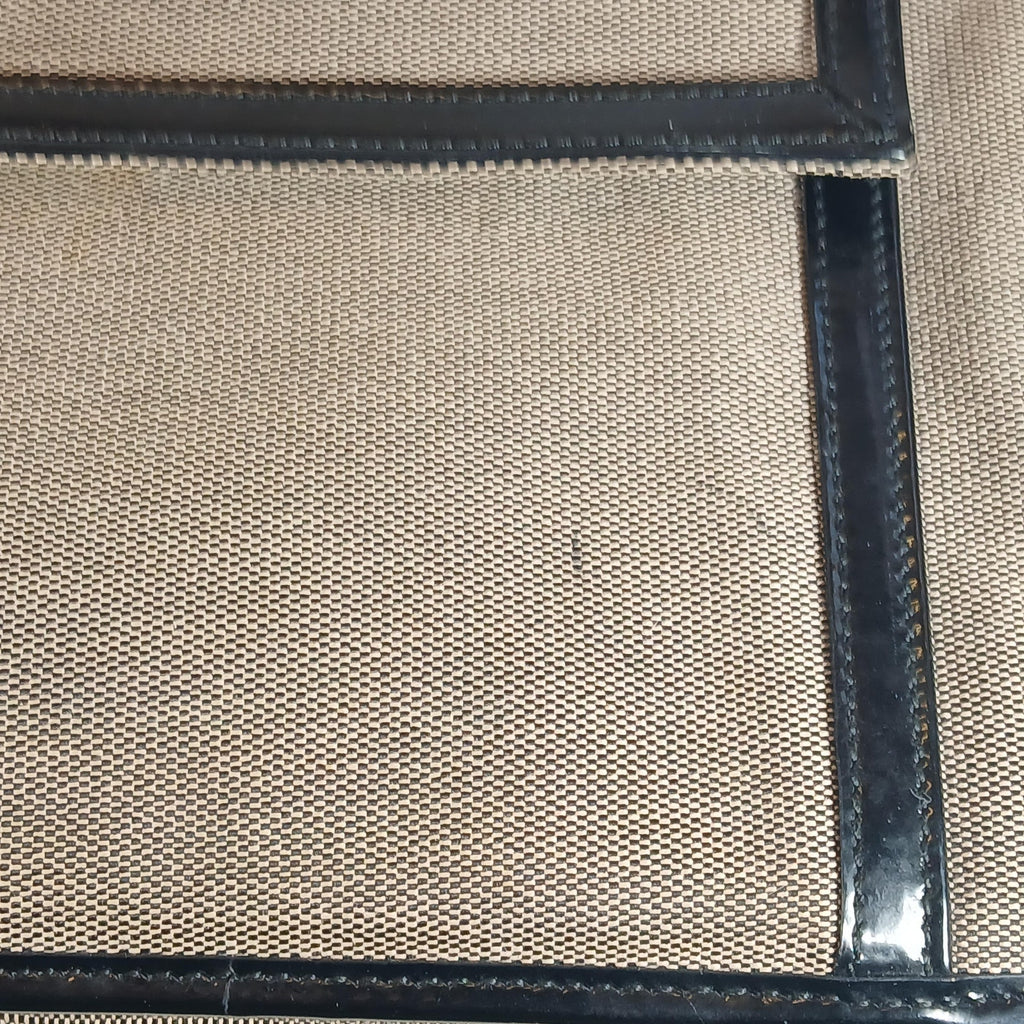 GUCCI Vintage Brown Canvas Tote Bag with Patent Leather Trim, Front Pocket