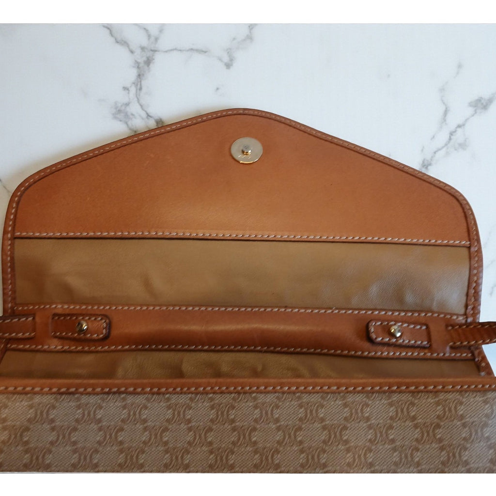 Authentic Celine Triomphe Logo Macadam Beige Crossbody Bag