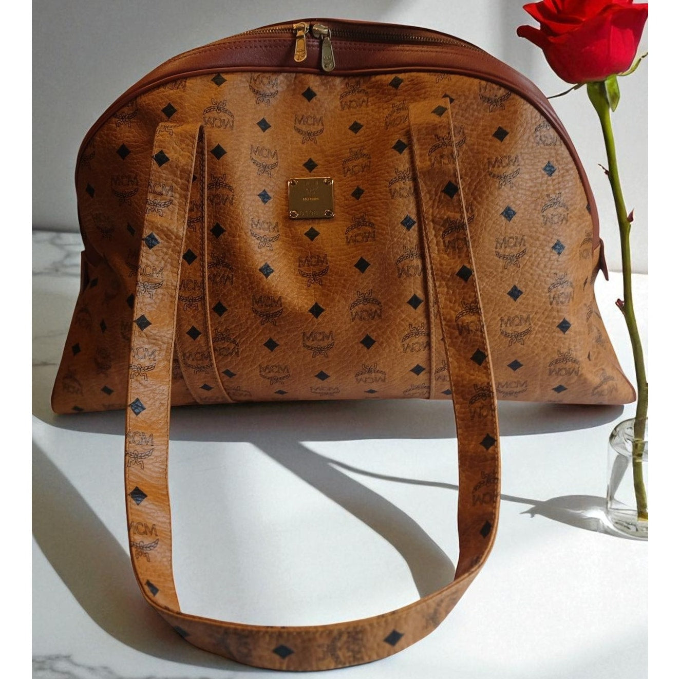 Vintage MCM Visetos Large Dome Shoulder Bag Cognac Monogram