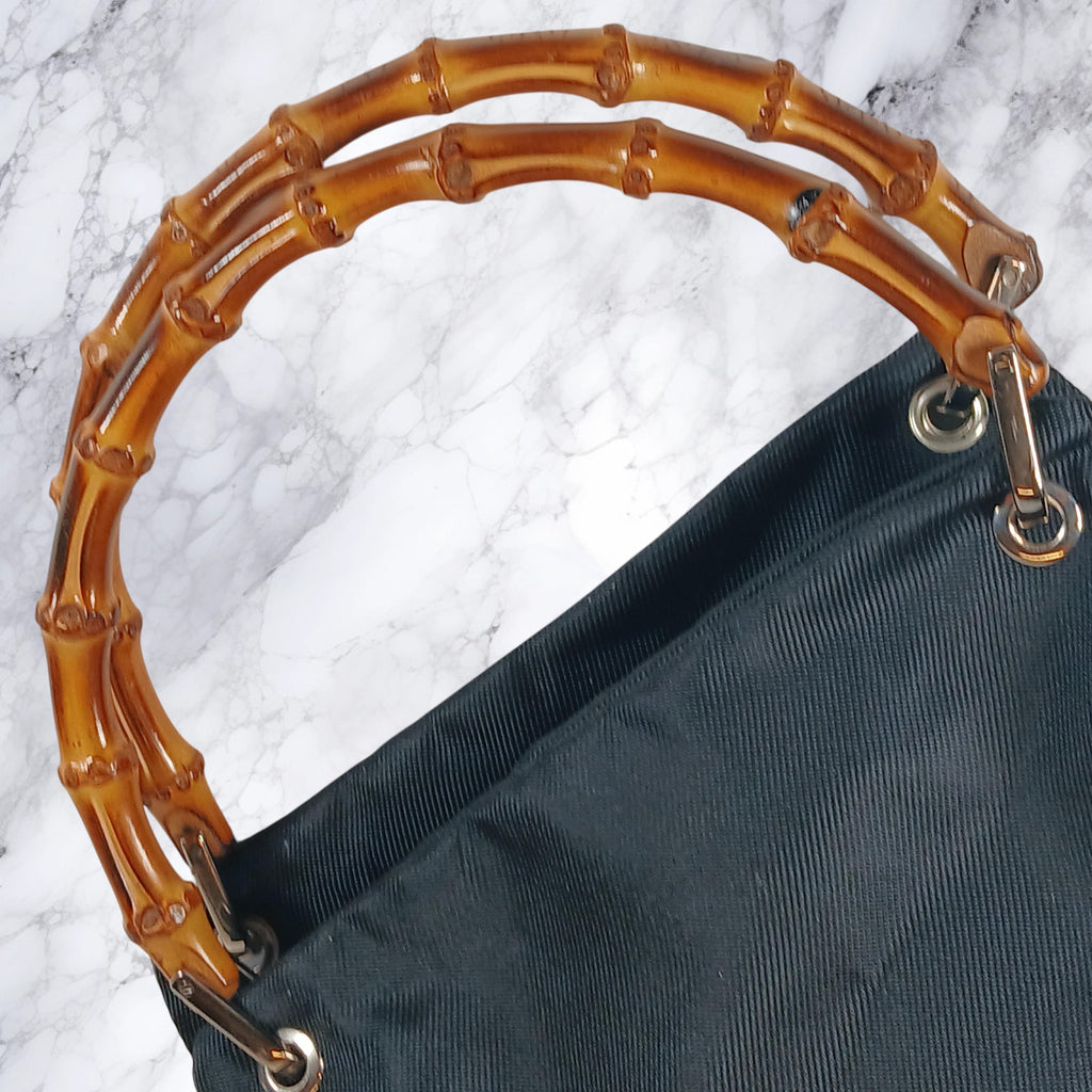 Gucci Bamboo handle Black Nylon & leather Tote bag Authentic