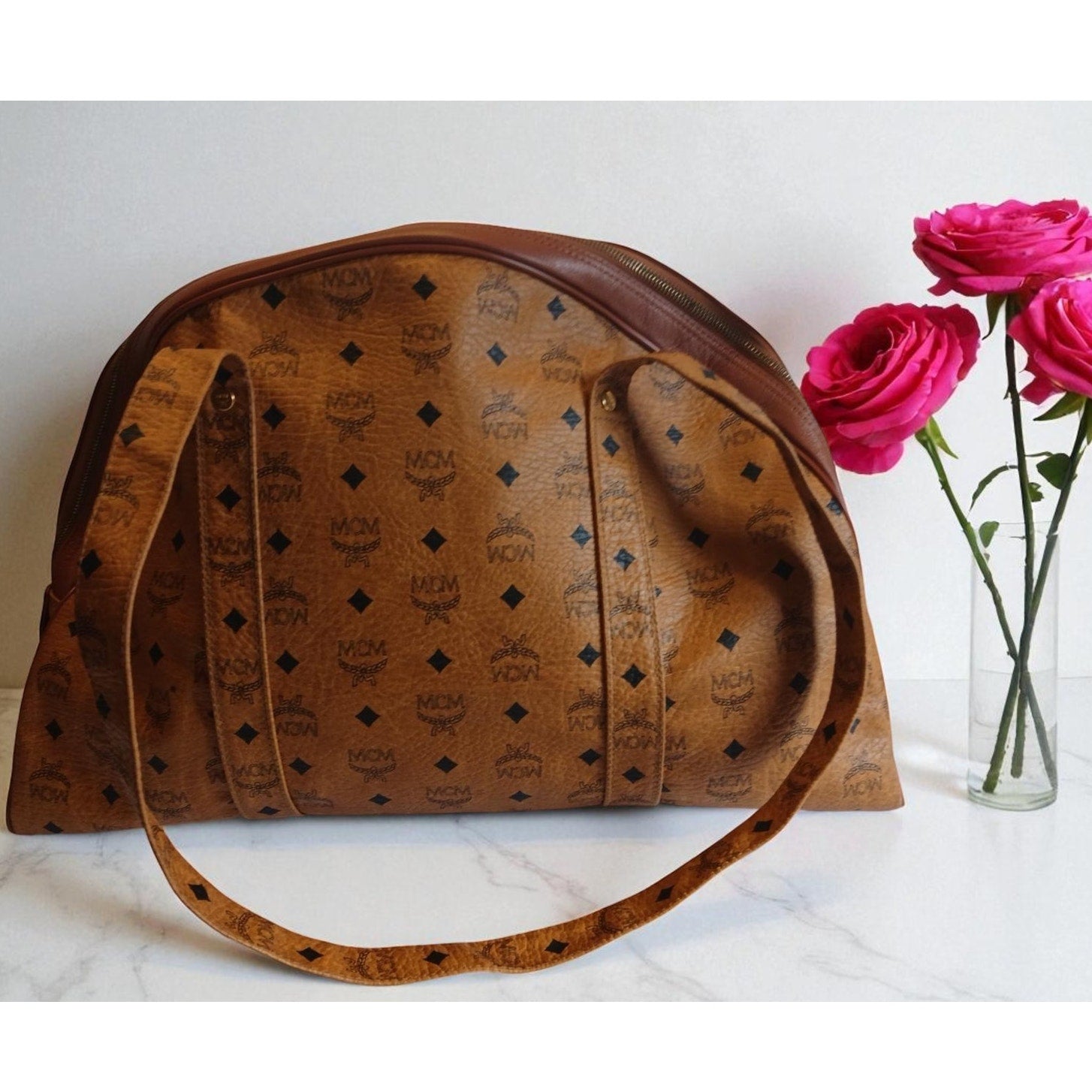 Vintage MCM Visetos Large Dome Shoulder Bag Cognac Monogram