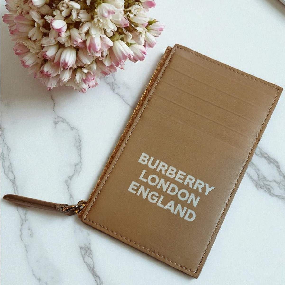 Burberry Alwyn Logo Printed Leather Zipped Coin/Card Case in Archive Beige