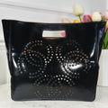CHANEL Vintage Black Patent Leather Perforated Triple CC Tote Bag & Pouch