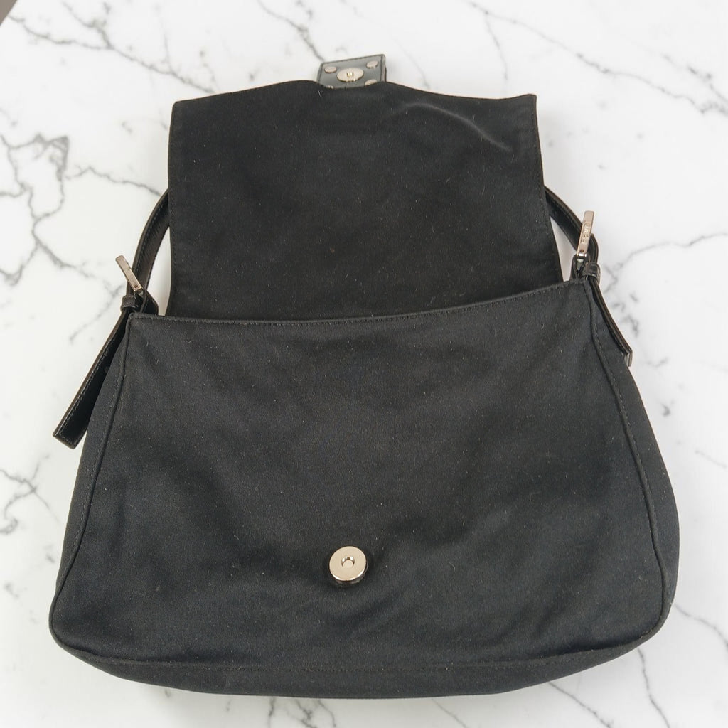 Fendi Mamma Black Neoprene Baguette Vintage Shoulder Bag
